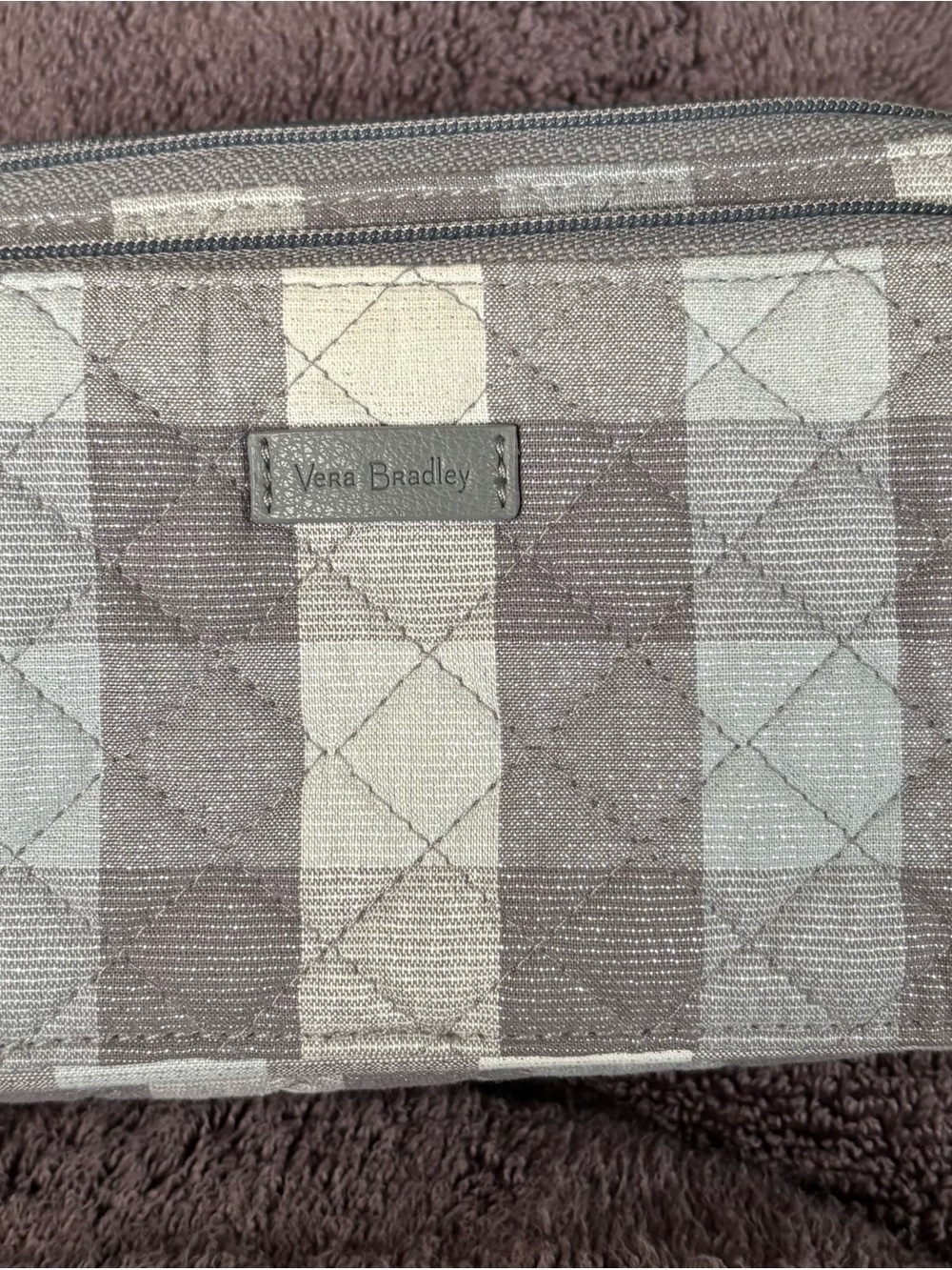 Vera Bradley Taupe and Cream Quilted Stripe Cosmetic Case